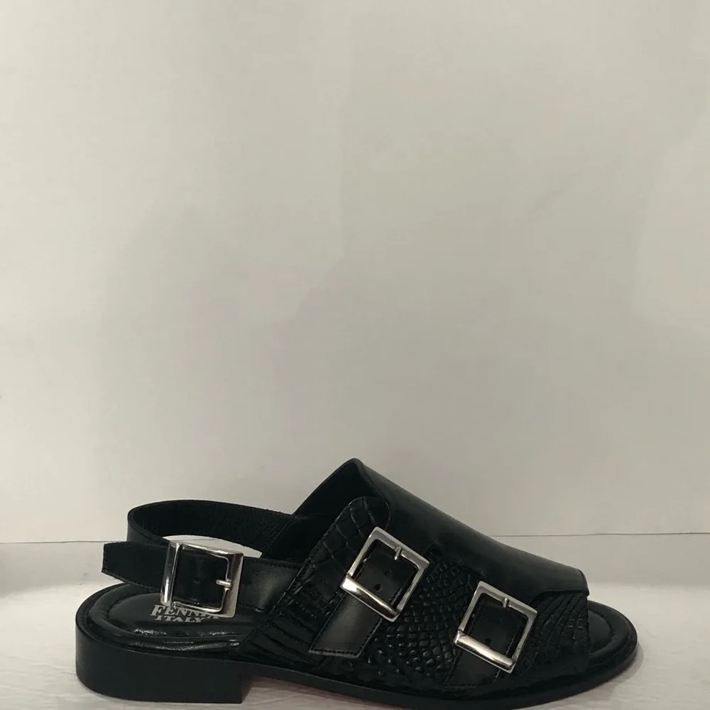 Fennix Italy sandal black leather calf/alligator